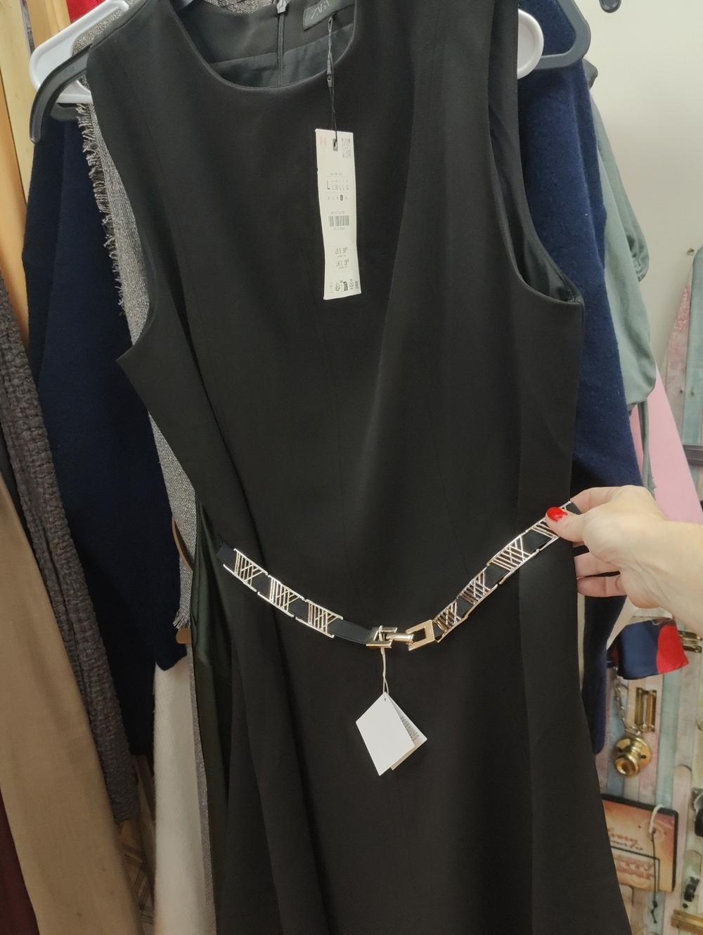 Zara Black Sleeveless Mini Dress with Gold Accent Belt